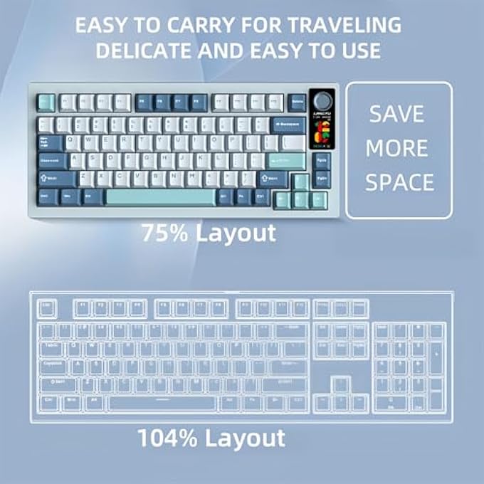 LANGTU LT75PRO WIRELESS MECHANICAL KEYBOARD WITH COLOR SCREEN&KNOB,75% HOT SWAPPABLE PRE-LUBED SWITCH GASKET MOUNT CUSTOM RGB GAMING KEYBOARD BT5.0/2.4G/TYPE-C WIRED NKRO CREAMY KEYBOARD (LAKE-BLUE) - Image 3