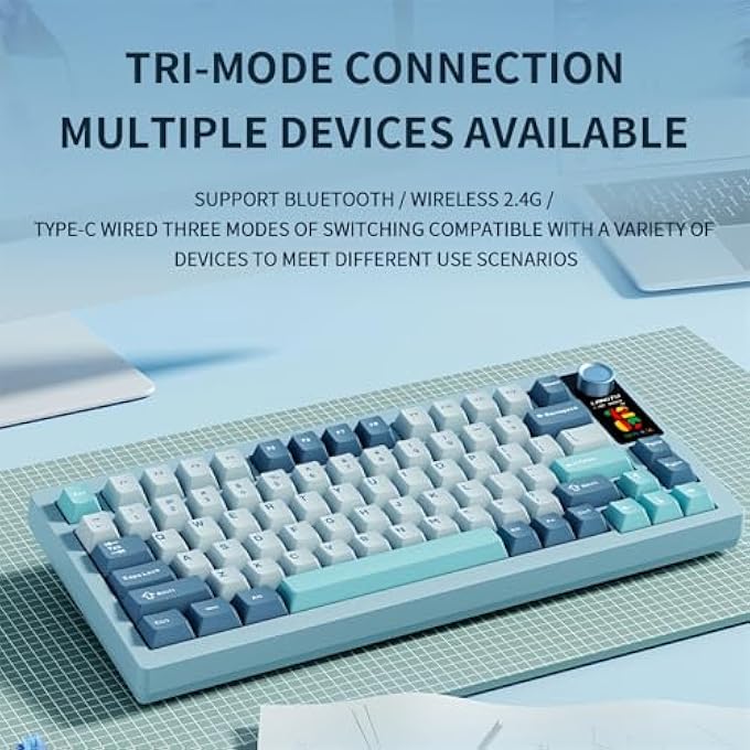LANGTU LT75PRO WIRELESS MECHANICAL KEYBOARD WITH COLOR SCREEN&KNOB,75% HOT SWAPPABLE PRE-LUBED SWITCH GASKET MOUNT CUSTOM RGB GAMING KEYBOARD BT5.0/2.4G/TYPE-C WIRED NKRO CREAMY KEYBOARD (LAKE-BLUE) - Image 2