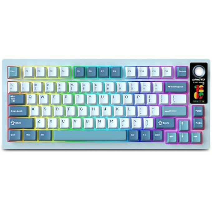 LANGTU LT75PRO WIRELESS MECHANICAL KEYBOARD WITH COLOR SCREEN&KNOB,75% HOT SWAPPABLE PRE-LUBED SWITCH GASKET MOUNT CUSTOM RGB GAMING KEYBOARD BT5.0/2.4G/TYPE-C WIRED NKRO CREAMY KEYBOARD (LAKE-BLUE) - Image 1