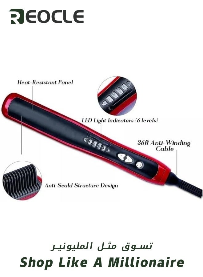 REOCLE Hair Straightener Brush Hair Iron with Built-in Comb Fast Heating & 5 Temp Settings & Anti-Scald Perfect for Professional Salon at Home Reduces Styling Time - Image 2