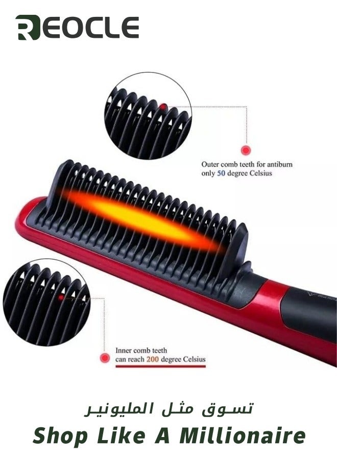 REOCLE Hair Straightener Brush Hair Iron with Built-in Comb Fast Heating & 5 Temp Settings & Anti-Scald Perfect for Professional Salon at Home Reduces Styling Time - Image 3