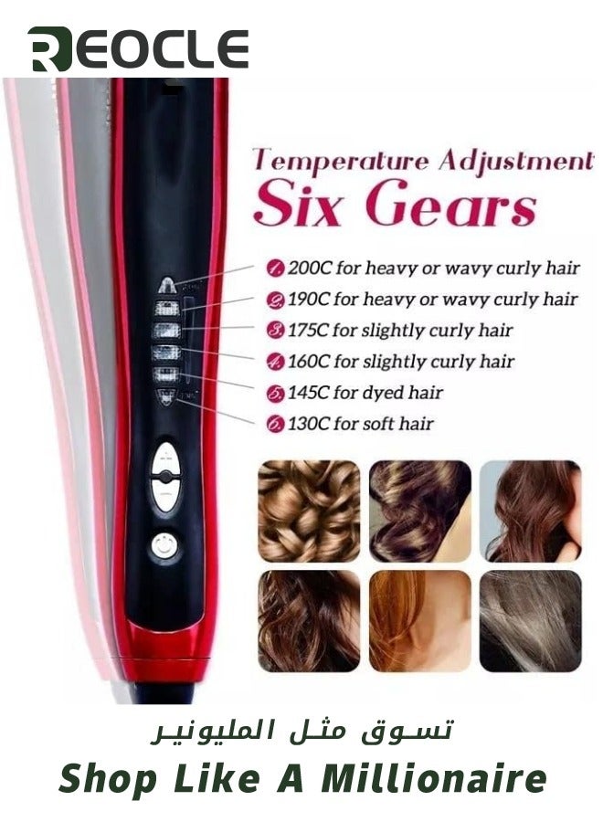 REOCLE Hair Straightener Brush Hair Iron with Built-in Comb Fast Heating & 5 Temp Settings & Anti-Scald Perfect for Professional Salon at Home Reduces Styling Time - Image 4