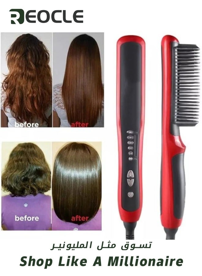 REOCLE Hair Straightener Brush Hair Iron with Built-in Comb Fast Heating & 5 Temp Settings & Anti-Scald Perfect for Professional Salon at Home Reduces Styling Time - Image 5
