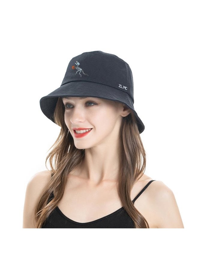 ZLYC Unisex Fashion Embroidered Bucket Hat Summer Fisherman Cap for Men Women Teens (Dinosaur Skeleton Black)  - Image 4