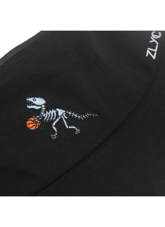 ZLYC Unisex Fashion Embroidered Bucket Hat Summer Fisherman Cap for Men Women Teens (Dinosaur Skeleton Black)  - Image 5