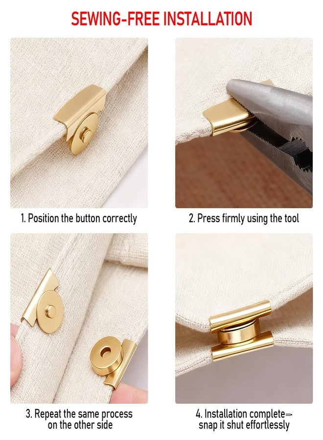 KIBBEH 16 Sets Strong Magnetic Snaps Buttons, Heavy-Duty Sew On or No-Sew Closure for Bag Making, Leather Projects, Purses, Totes and Coats (Dark Gray, Gold, Silver, Copper) - Image 3