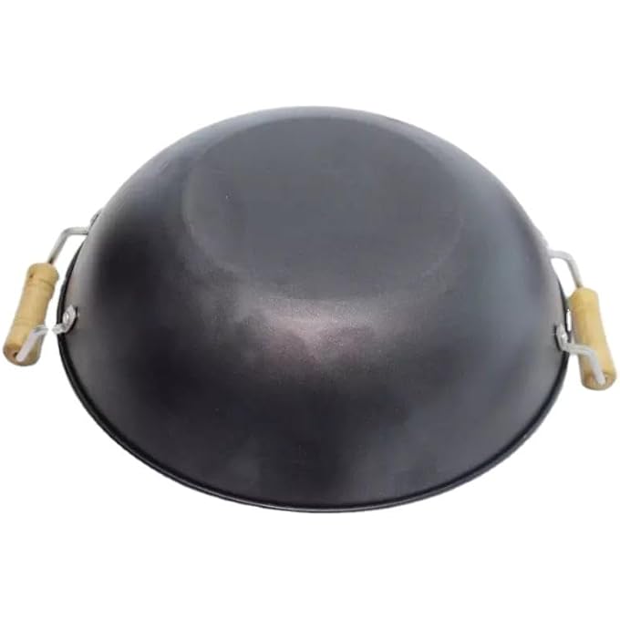 إي سي في في وعاء طهي دائري غير لاصق من الفولاذ الكربوني بمقبض خشبي مزدوج الجوانب 25 سم - Image 3