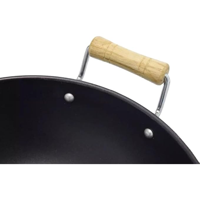 إي سي في في وعاء طهي دائري غير لاصق من الفولاذ الكربوني بمقبض خشبي مزدوج الجوانب 25 سم - Image 4