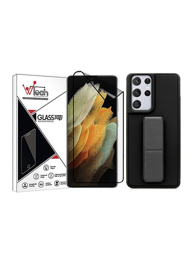 NIBEMINENT Pack Of Ceramic Nano Screen Protector With Silicone Hand Band Grip Cover Case For Samsung Galaxy S21 Ultra 5G Black/Clear - Image 1