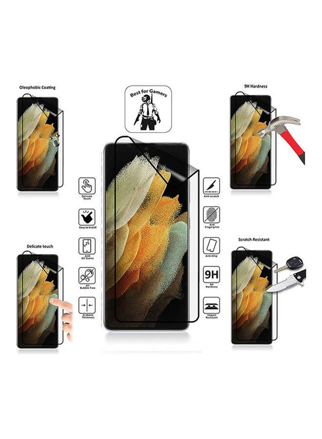 NIBEMINENT Pack Of Ceramic Nano Screen Protector With Silicone Hand Band Grip Cover Case For Samsung Galaxy S21 Ultra 5G Black/Clear - Image 2