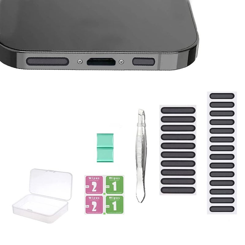 Kidoca Mobile Phone Anti Dust Plug Adhesive Mesh Net Speaker Stickers for Universal Android & iPhone Protector Mobile Accessories (Dust Protector 24 Pcs Cloth-Black) - Image 1