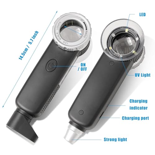 Amoper 30X Jewelry Loupe with 7 Light, USB Rechargeable Foldable Handheld Magnifying Glass with Jade Appraisal Flashlight for Jewelry Appraisal, Coins, Gemstones - Image 2