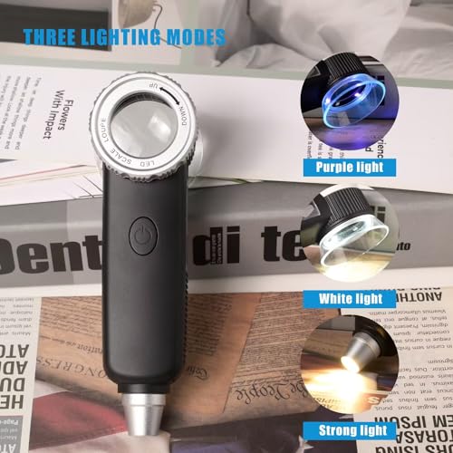 Amoper 30X Jewelry Loupe with 7 Light, USB Rechargeable Foldable Handheld Magnifying Glass with Jade Appraisal Flashlight for Jewelry Appraisal, Coins, Gemstones - Image 4