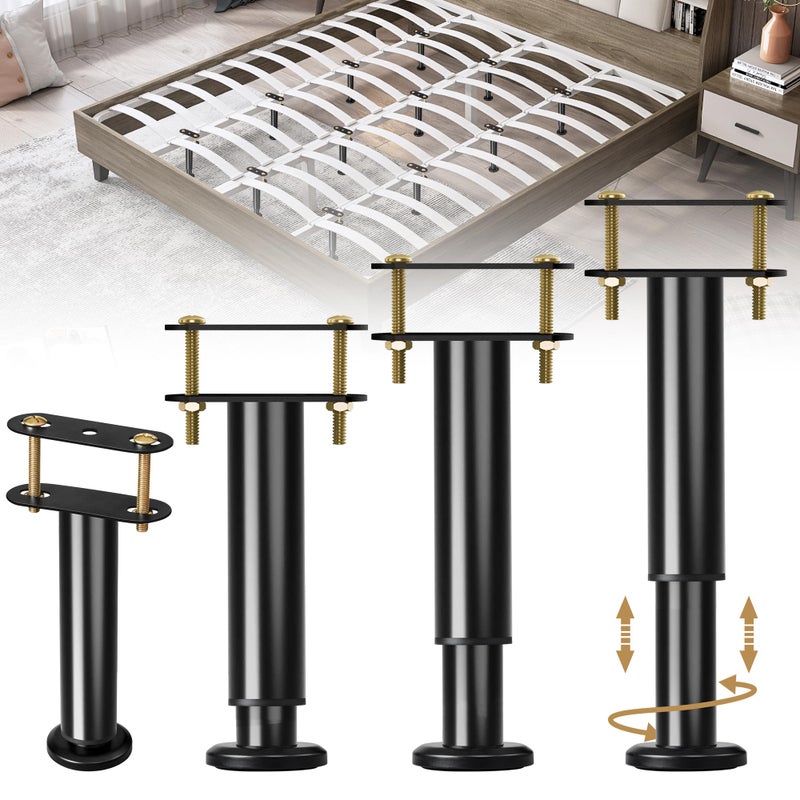 Laowu 4 Pack Adjustable Height Center Support Leg for Bed Frame Upgrade Under Bed Support Leg with Wider Base Bed Support Legs for Wood Slats Bed Frame Legs Replacement Patas para Cama Queen De Madera 