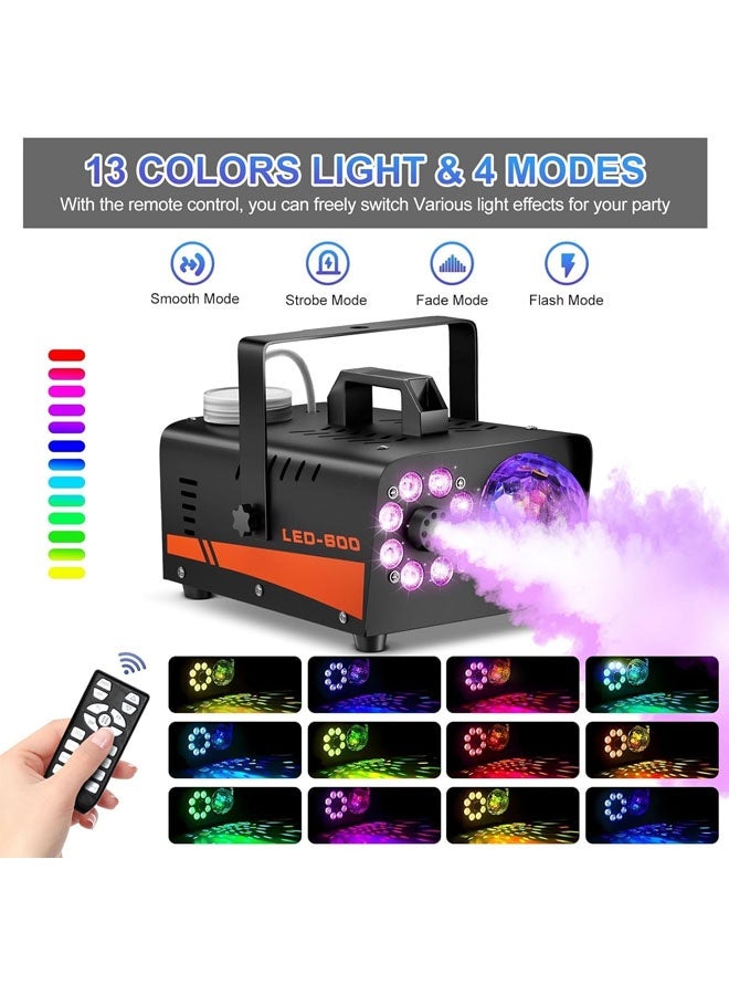L&E Smoke Machine, Fog Machine with Disco Ball Lights, 600W and 3000CFM with 13 Colorful LED Lights Effect, Wireless Remote Control, Suitable for Parties, Wedding, Halloween, and DJ Stage - Image 2