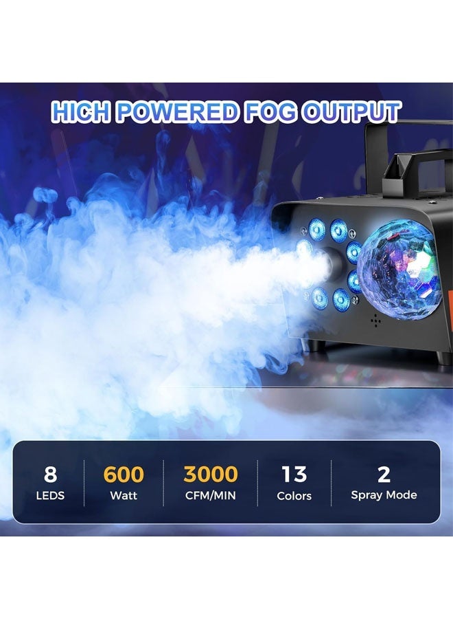 L&E Smoke Machine, Fog Machine with Disco Ball Lights, 600W and 3000CFM with 13 Colorful LED Lights Effect, Wireless Remote Control, Suitable for Parties, Wedding, Halloween, and DJ Stage - Image 4