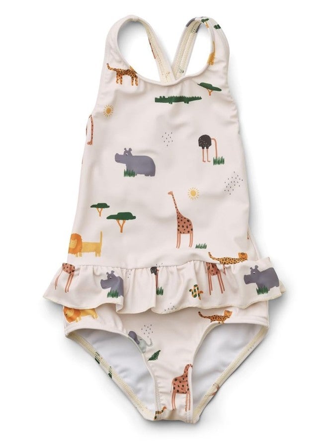 LDIOIF Toddler Girls One Piece Swimsuit Criss Cross Backless Bathing Suit Giraffe Leopard Swimwear with Ruffles 18-24 Months - Image 1