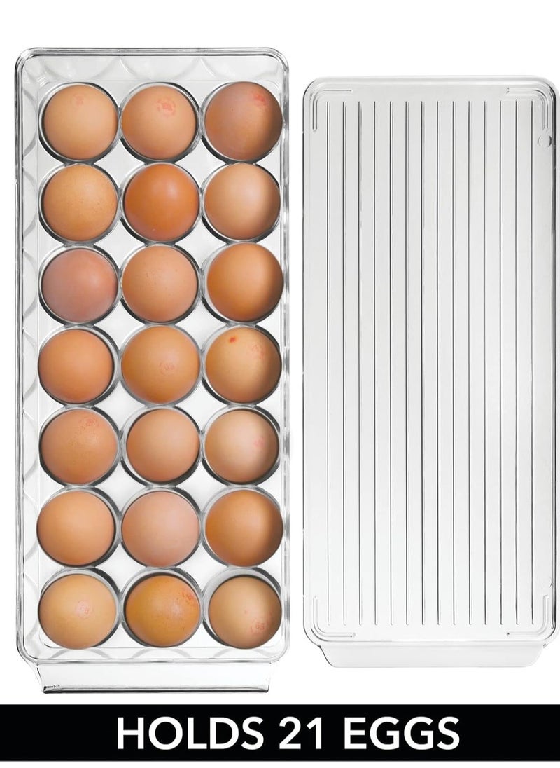 Alissa Clear Plastic Egg Holder for Refrigerator – Set of 2 Stackable Bins with Lid & Handle, Holds 21 Eggs Each – Fridge Storage Organizer for Kitchen (14.57x6.25x3 in)  - Image 2
