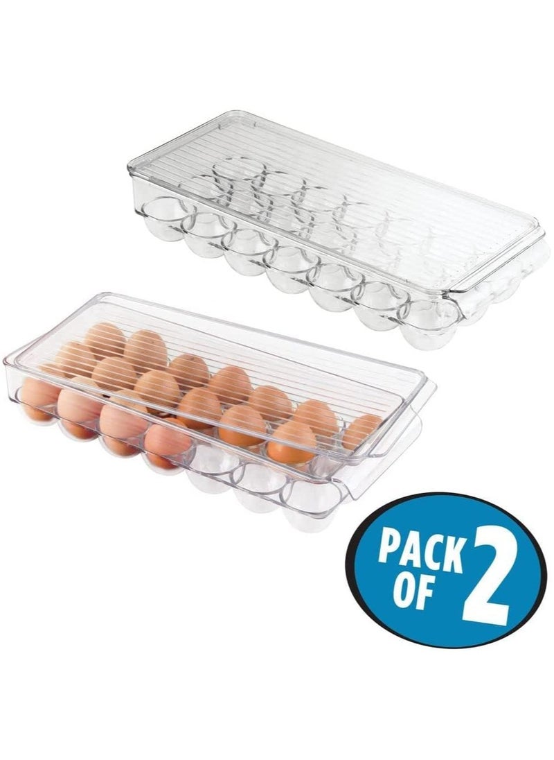 Alissa Clear Plastic Egg Holder for Refrigerator – Set of 2 Stackable Bins with Lid & Handle, Holds 21 Eggs Each – Fridge Storage Organizer for Kitchen (14.57x6.25x3 in)  - Image 1