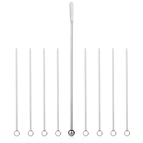 5 inch Stainless Steel Picks set of 8 and Swizzle Stick Ideal Olive Skewers Will Not Drown in Your Martinis Cocktails and Bloody Mary