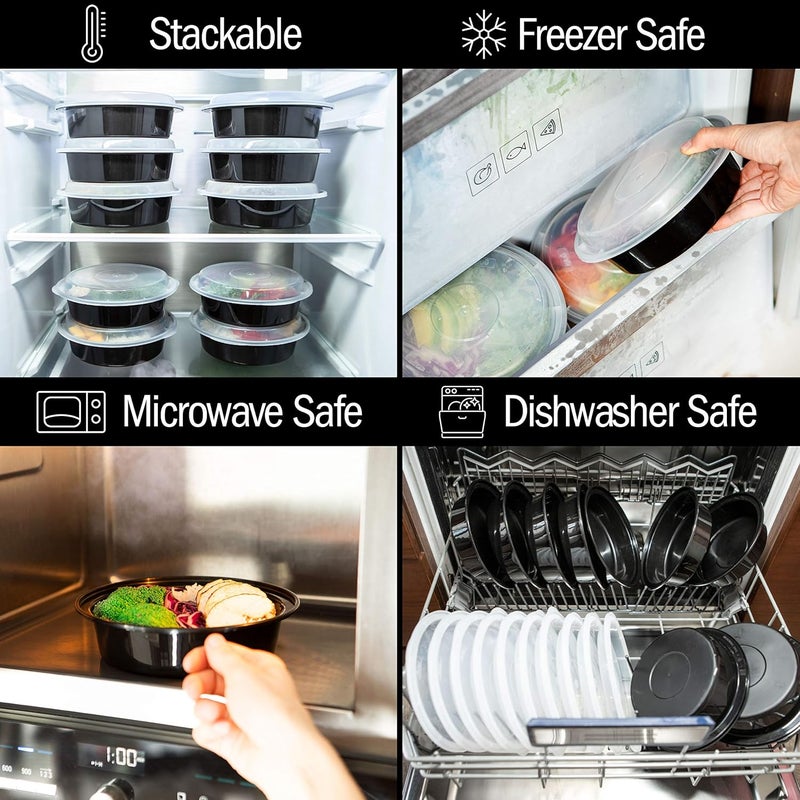 Igluu Meal Prep حاويات إيغلو لإعداد الوجبات، قابلة لإعادة الاستخدام، عبوة من 10 قطع، دائرية بسعة 828 مل (28 أونصة)، حاويات طعام خالية من مادة BPA مع أغطية محكمة الإغلاق – بلاستيك متين، قابلة للتكديس، آمنة للاستخدام في الميكروويف والثلاجة وغسالة الصحون. - Image 5