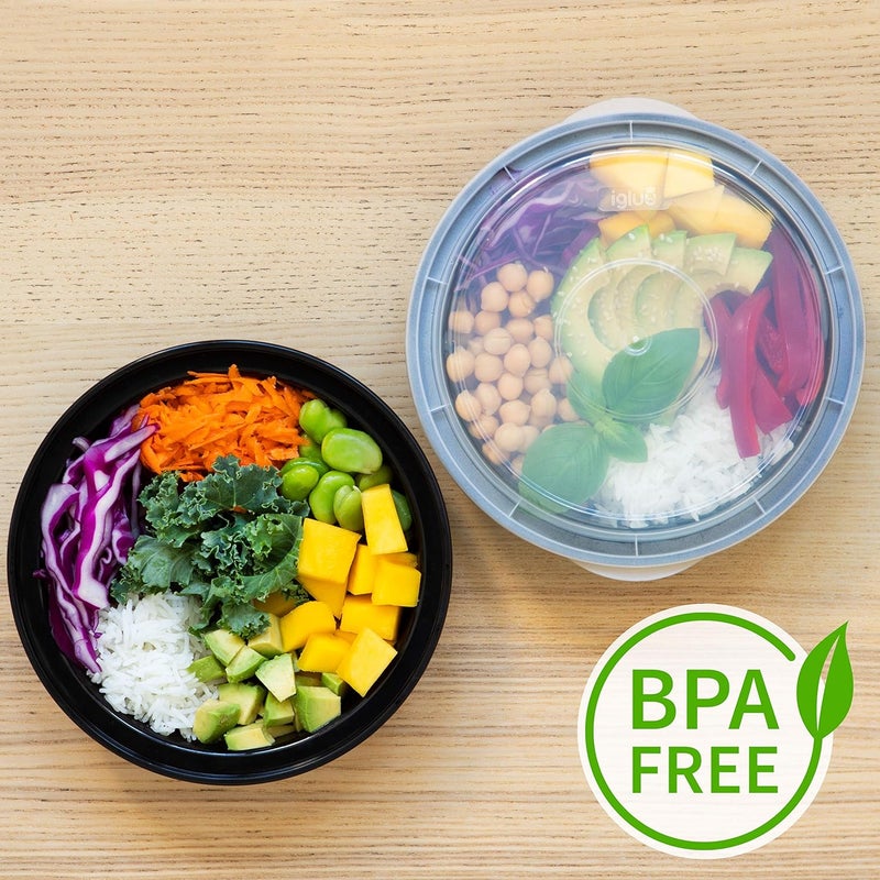 Igluu Meal Prep حاويات إيغلو لإعداد الوجبات، قابلة لإعادة الاستخدام، عبوة من 10 قطع، دائرية بسعة 828 مل (28 أونصة)، حاويات طعام خالية من مادة BPA مع أغطية محكمة الإغلاق – بلاستيك متين، قابلة للتكديس، آمنة للاستخدام في الميكروويف والثلاجة وغسالة الصحون. - Image 2