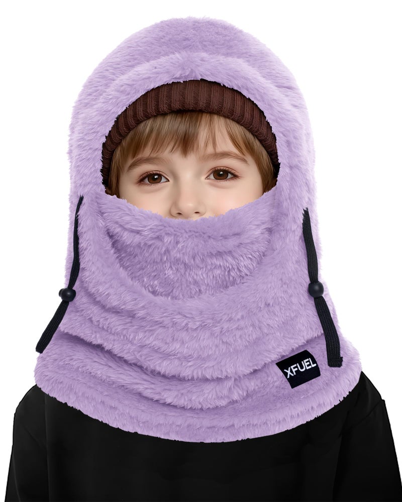 XFUEL Kids Winter Balaclava Face Mask, Thermal Ski Hood Hat, Neck Warmer Scarf for Boys Girls (Light Purple) - Image 1