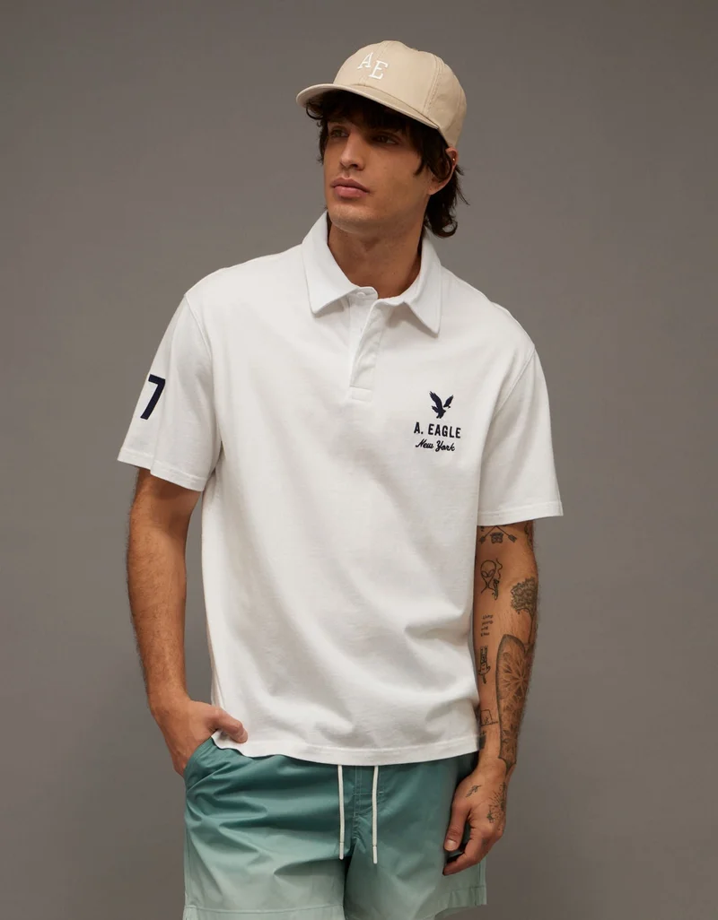 American Eagle AE Standard Fit Graphic Polo Shirt