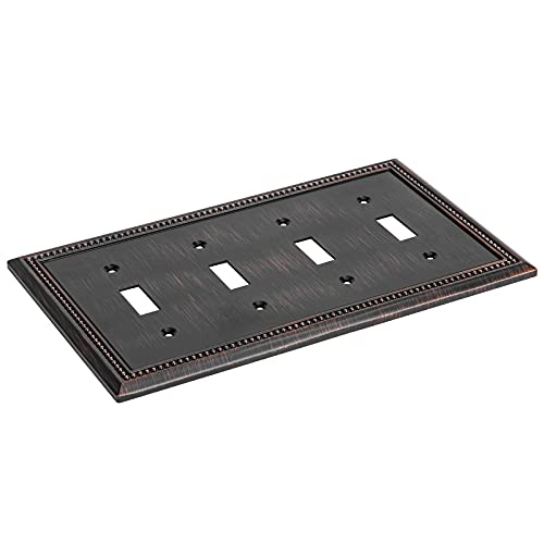 Henne Bery Sunken Pearls Heavy Duty Decorative Wall Plate Switch Plate Outlet Cover (Quad Toggle, Aged Bronze) - Image 2