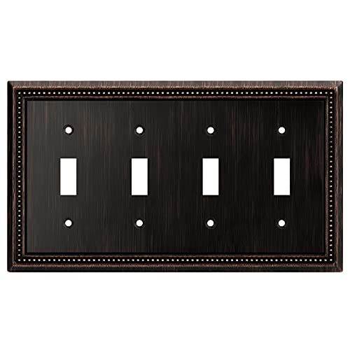 Henne Bery Sunken Pearls Heavy Duty Decorative Wall Plate Switch Plate Outlet Cover (Quad Toggle, Aged Bronze) - Image 1
