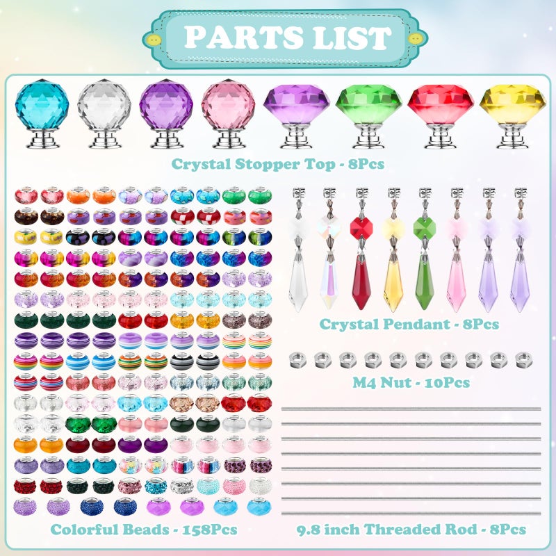 UFU 192Pcs DIY Fairy Wand Beaded Garden Stakes Kit, Fairy Wands Kit with Sparkling Crystal Pendants, Suitable for Different Holidays Garden Stakes Decorative Outdoor Beadable Items(10IN) - Image 3