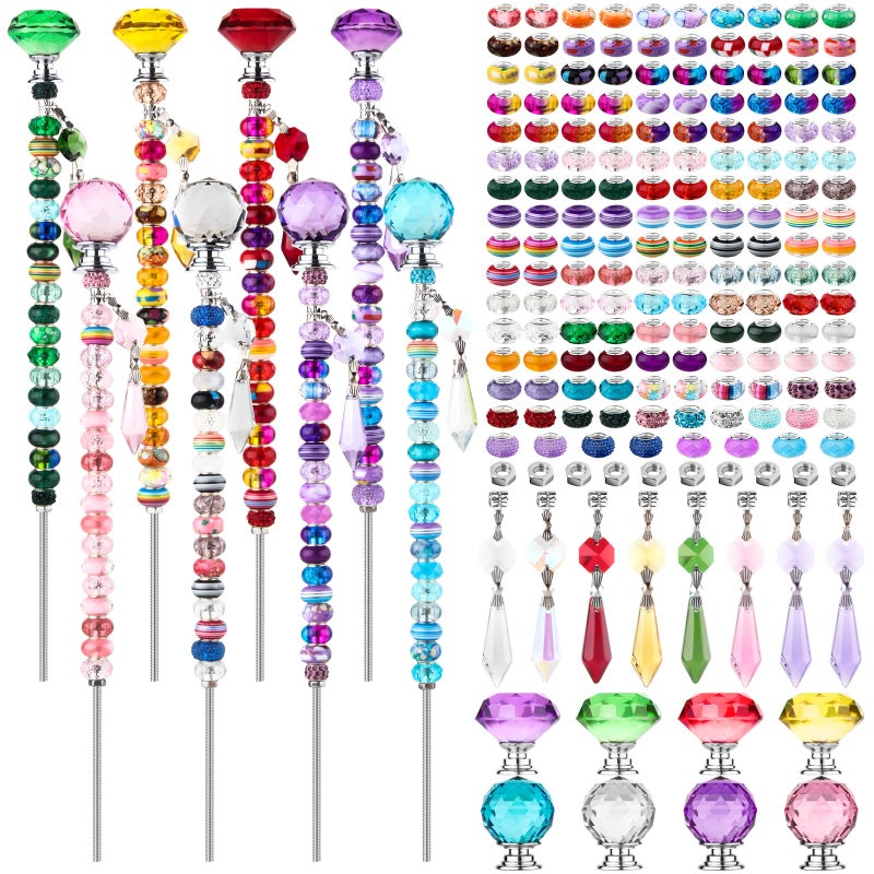 UFU 192Pcs DIY Fairy Wand Beaded Garden Stakes Kit, Fairy Wands Kit with Sparkling Crystal Pendants, Suitable for Different Holidays Garden Stakes Decorative Outdoor Beadable Items(10IN) - Image 1