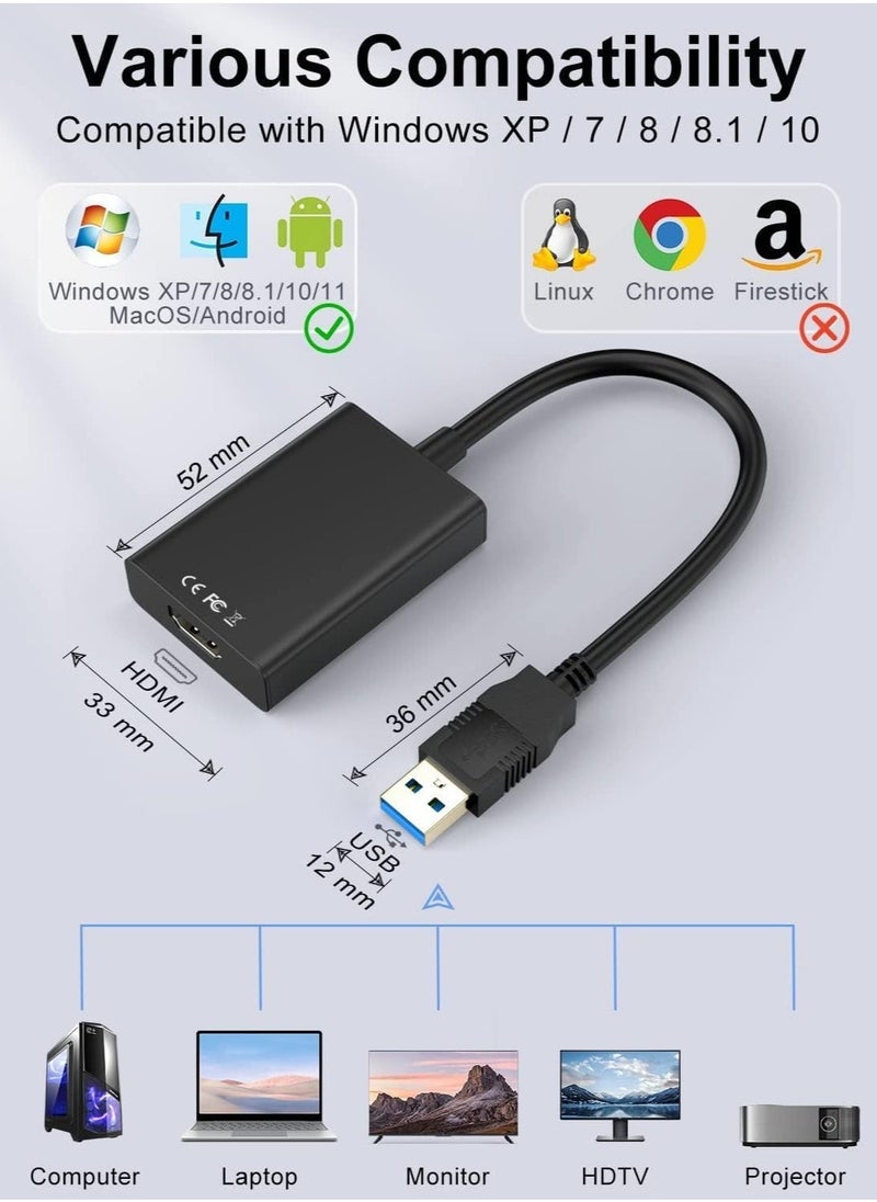 TIGER - USB to HDMI Adapter – HD 1080P Video Graphics Cable for Multiple Monitors, USB 3.0/2.0 to HDMI Audio Video Adapter for PC, Laptop, Projector, Monitor, HDTV – Windows Compatible, Easy Setup - Image 1