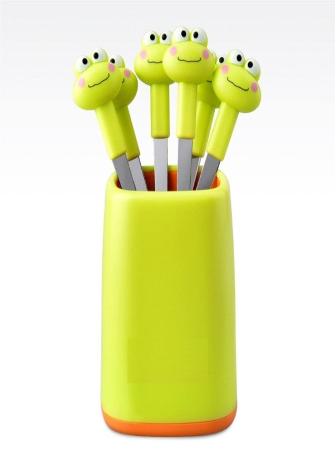 Bekner Mini Fork for Kids Fruit Spoon Fork Set Cartoon Shape with 6 Cute Multi Fruit & Stand Beautiful Design for Kitchen and Commercial(Multi Color) - Image 1