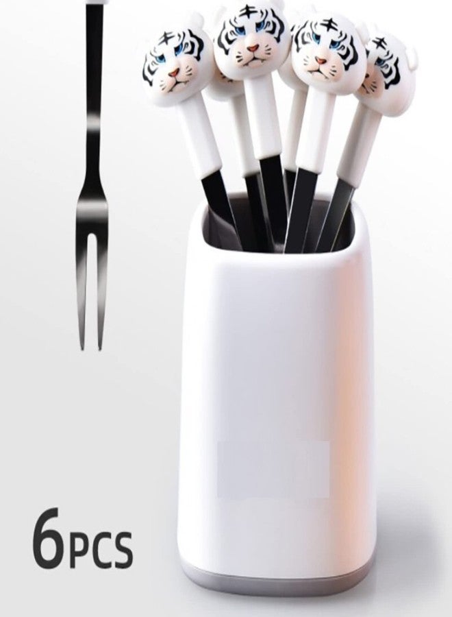 Bekner Mini Fork for Kids Fruit Spoon Fork Set Cartoon Shape with 6 Cute Multi Fruit & Stand Beautiful Design for Kitchen and Commercial(Multi Color) - Image 2