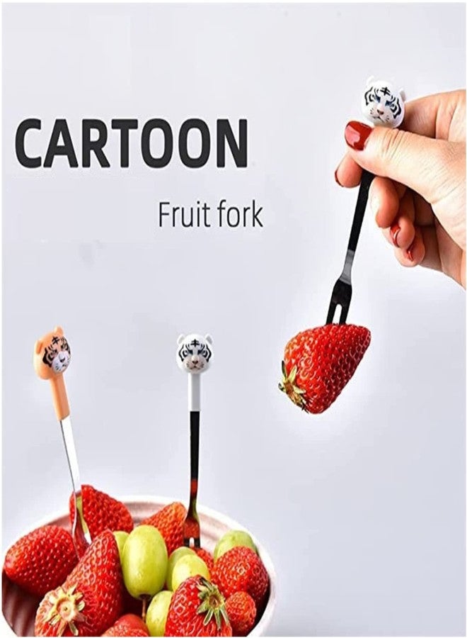 Bekner Mini Fork for Kids Fruit Spoon Fork Set Cartoon Shape with 6 Cute Multi Fruit & Stand Beautiful Design for Kitchen and Commercial(Multi Color) - Image 4