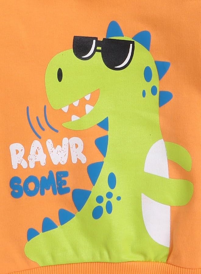 BUMZEE Orange Boys Full Sleeves Cotton Sweatshirt Age - 3-6 Months (Peb9681B-org) - Image 3