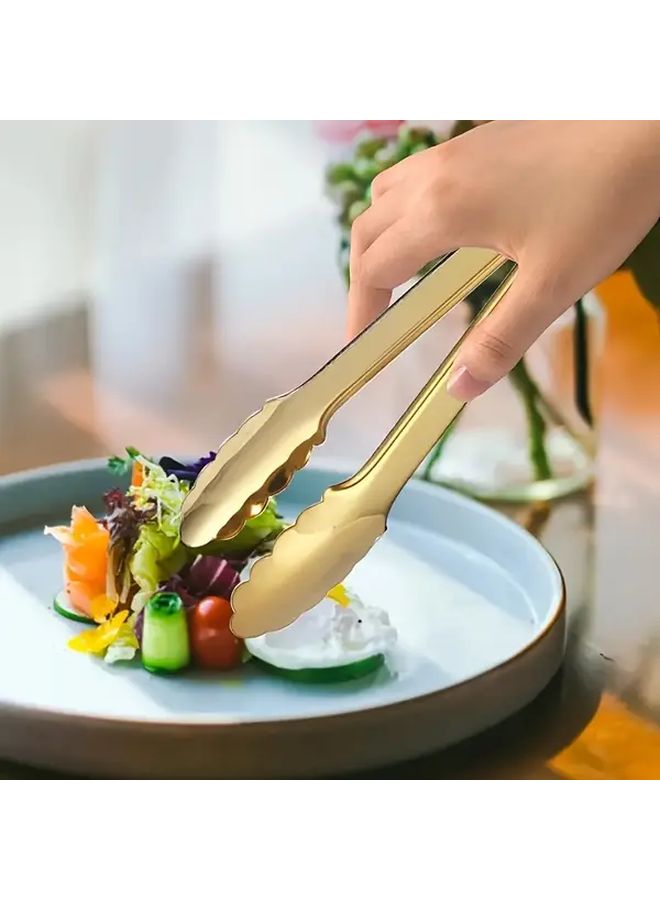 Golden Stainless Steel Buffet Tongs Non Slip Ergonomic Handle Dishwasher Safe - Image 1