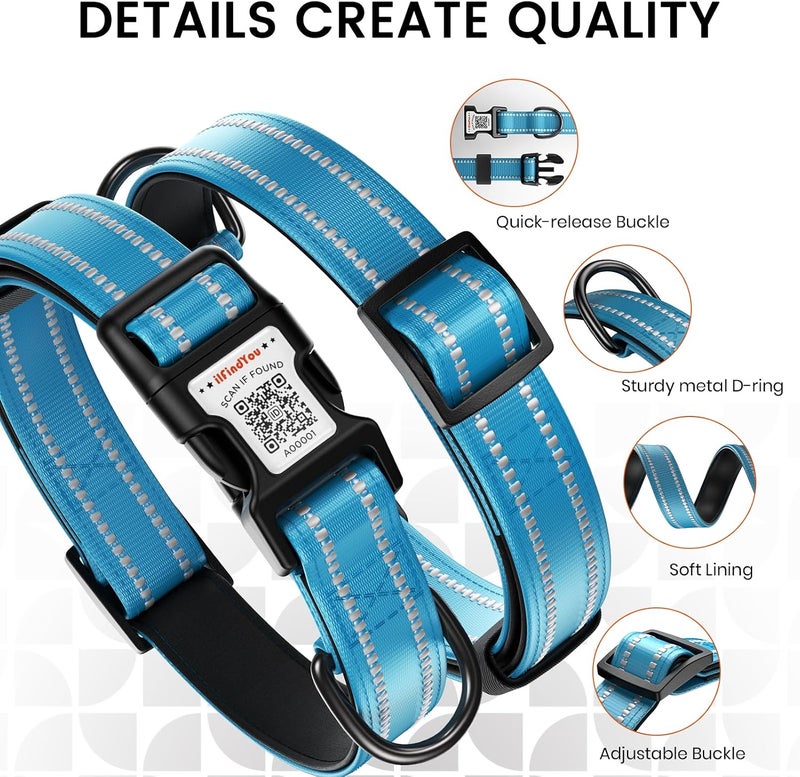 ILFINDYOU Reflective Dog Collar with QR Code Tag, Personalized Dog Collar, Safety Night Visibility, Anti-Loss Function (Blue-03, Small) - Image 4