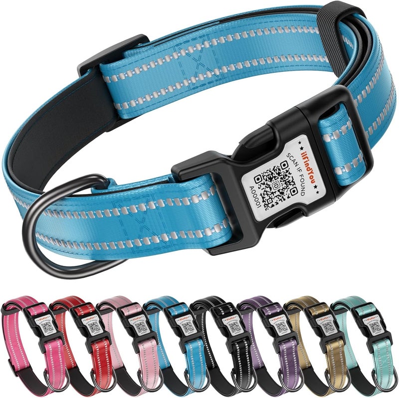 ILFINDYOU Reflective Dog Collar with QR Code Tag, Personalized Dog Collar, Safety Night Visibility, Anti-Loss Function (Blue-03, Small) - Image 1