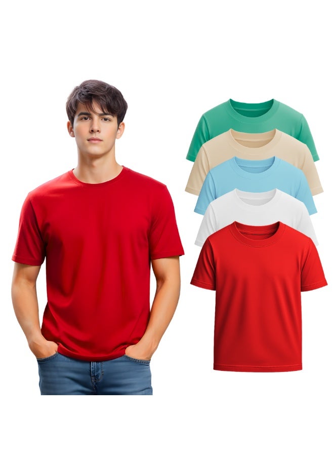 Pack of 5 Adult T-Shirts for Men's - Round Neck Short Sleeve Tshirt - 5-Pack Crew Neck Tshirt