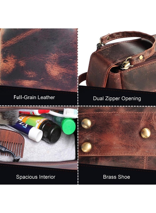 Rustic Town RUSTIC TOWN Leather Toiletry Bag for Men - Hygiene Organizer Travel Dopp Kit (Walnut Brown)  - Image 3