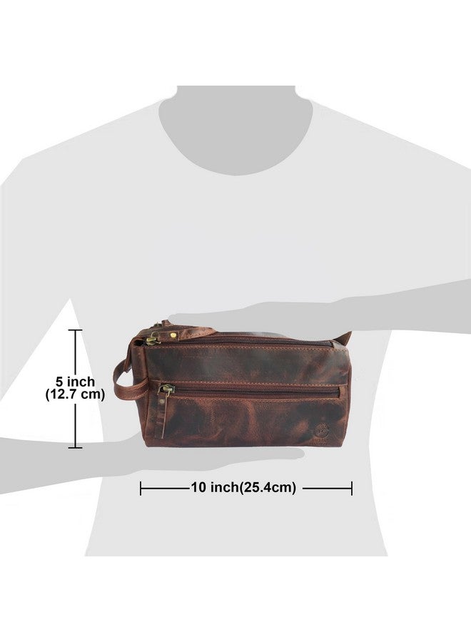 Rustic Town RUSTIC TOWN Leather Toiletry Bag for Men - Hygiene Organizer Travel Dopp Kit (Walnut Brown)  - Image 2