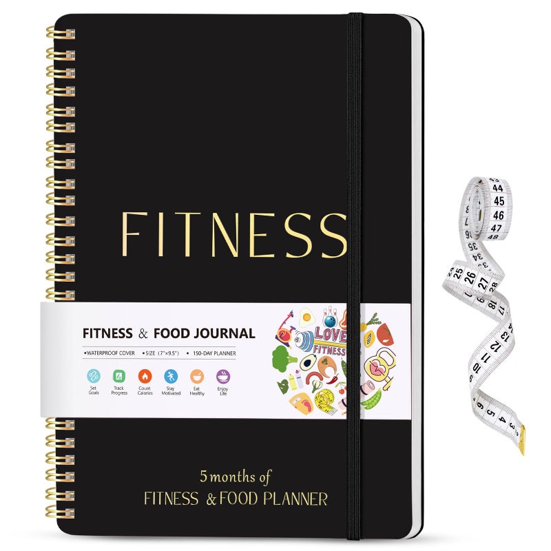 Dapsang Fitness Journal for Women & Men, Food & Workout Journal Planner Log Book with Measuring Tape, Undated Wellness Planner to Track Weight Loss, Muscle Gain, Home Gym Exercise, Daily Nutrition, 9.5" x 7" - Image 1