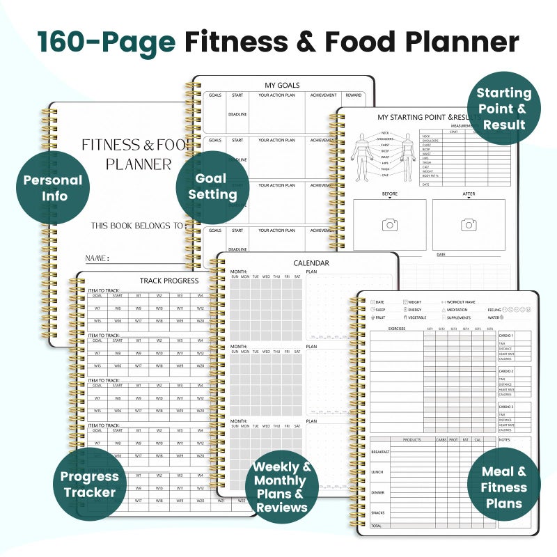 Dapsang Fitness Journal for Women & Men, Food & Workout Journal Planner Log Book with Measuring Tape, Undated Wellness Planner to Track Weight Loss, Muscle Gain, Home Gym Exercise, Daily Nutrition, 9.5" x 7" - Image 5