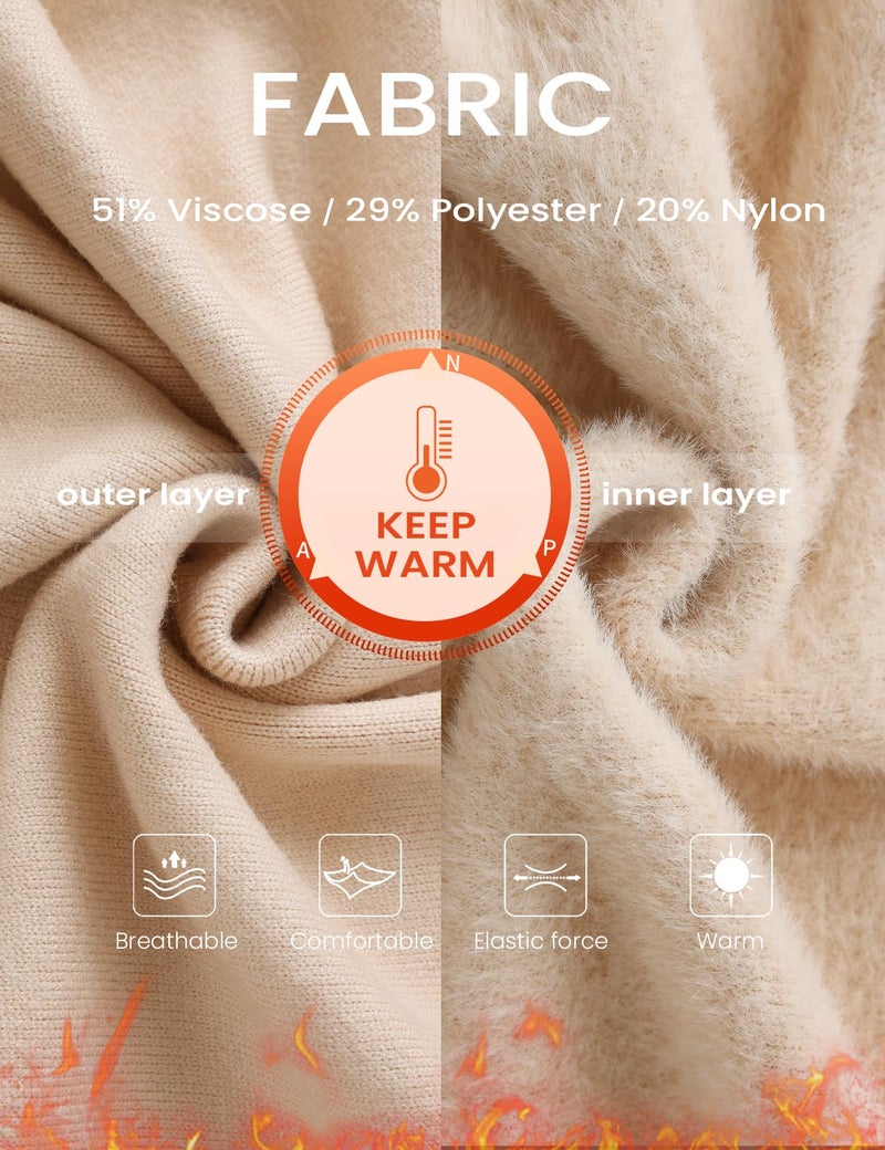Gihuo Womens Fleece Sweaters Sherpa Lined Thermal Shirts Long Sleeve Warm Base Layer 2026 Knit Fall Sweaters(Apricot-XL) - Image 4