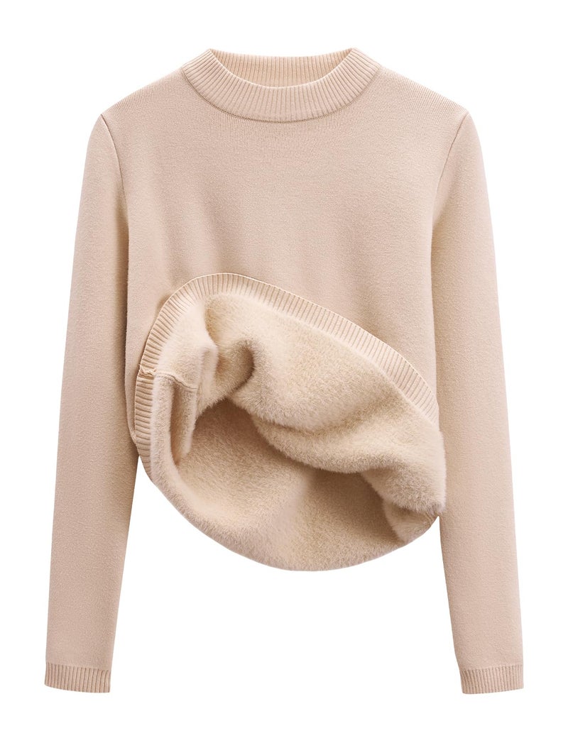 Gihuo Womens Fleece Sweaters Sherpa Lined Thermal Shirts Long Sleeve Warm Base Layer 2026 Knit Fall Sweaters(Apricot-XL) - Image 1