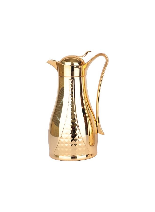 Soleter - Flask 2pcs Set Crystal Design Vacuum  With Metal Body Glass Insert (1 Liter) | Wide Mouth With Anti-Leakage Cap | Full Gold Body | Set Of 2pcs - Image 1