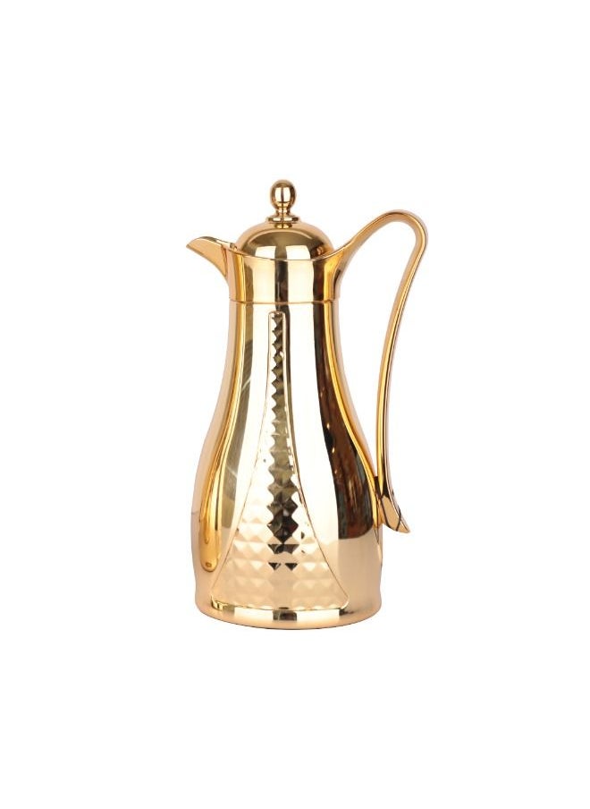 Soleter - Flask 2pcs Set Crystal Design Vacuum  With Metal Body Glass Insert (1 Liter) | Wide Mouth With Anti-Leakage Cap | Full Gold Body | Set Of 2pcs - Image 1