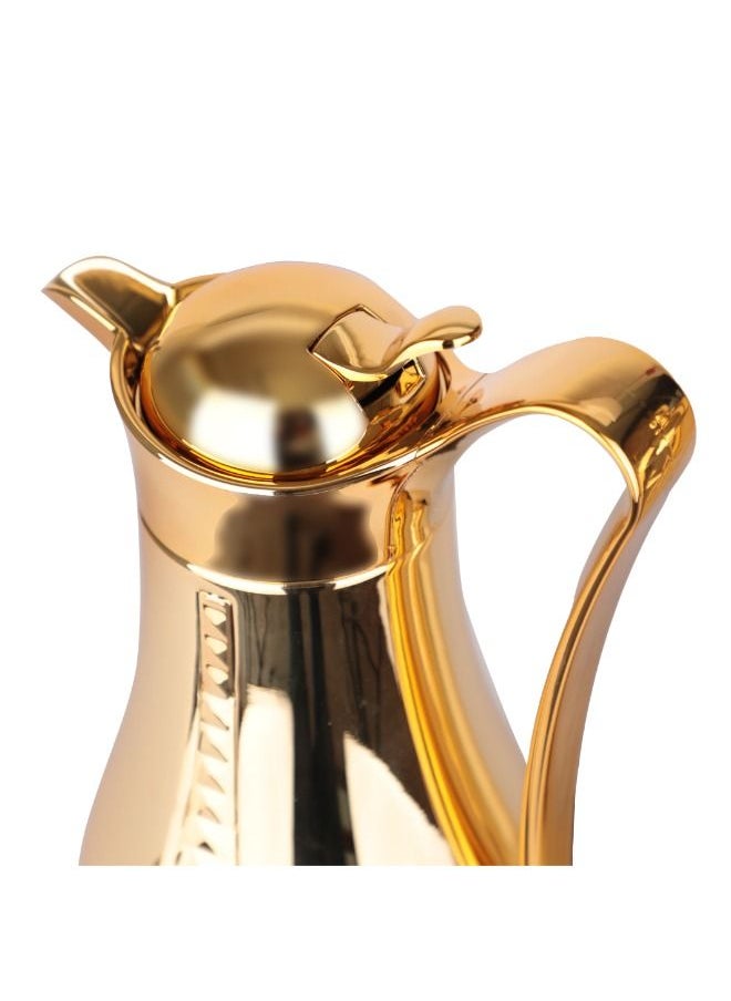 Soleter - Flask 2pcs Set Crystal Design Vacuum  With Metal Body Glass Insert (1 Liter) | Wide Mouth With Anti-Leakage Cap | Full Gold Body | Set Of 2pcs - Image 1